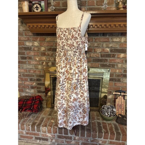 old navy dress Seersucker Long Sleeveless Beachy Size 2X NWT Tan Floral - Picture 2 of 9